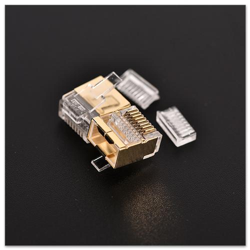 rj45短体屏蔽水晶头 8p8c屏蔽金壳镀金二件式 rj45扁网线水晶头